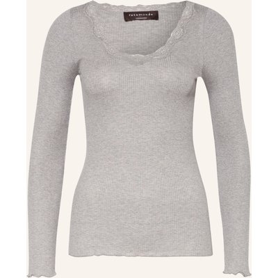 Rosemunde Longsleeve Babette Aus Seide Mit Spitzenbesatz grau