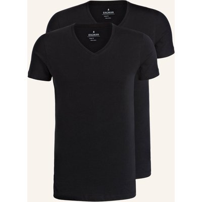 Ragman 2er-Pack V-Shirts schwarz