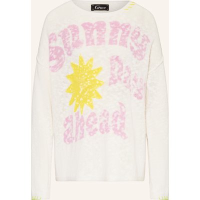 Grace Pullover Mit Leinen Und Pailletten weiss