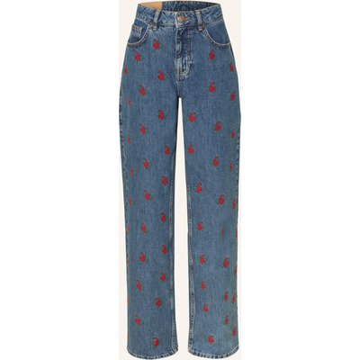 Farm Rio Straight Jeans Flower Embroidered blau