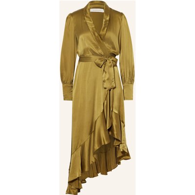Zimmermann Wickelkleid Aus Seide Mit Volants gruen