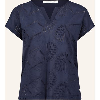 Betty&Co T-Shirt Im Materialmix Mit Lochspitze blau