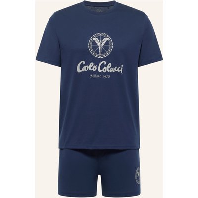 Carlo Colucci Herren Shorty Pyjama Set Ferremi blau