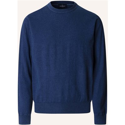 Hackett London Pullover Cotton Linen Crew blau