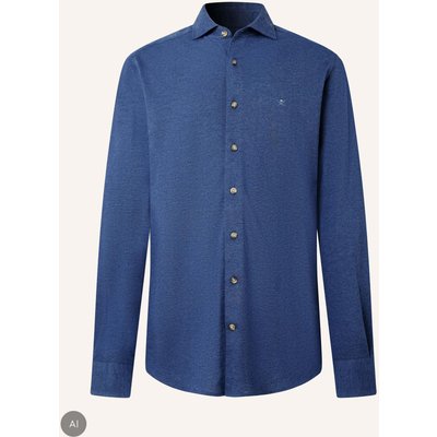 Hackett London Freizeithemd Melange Jersey Pique blau