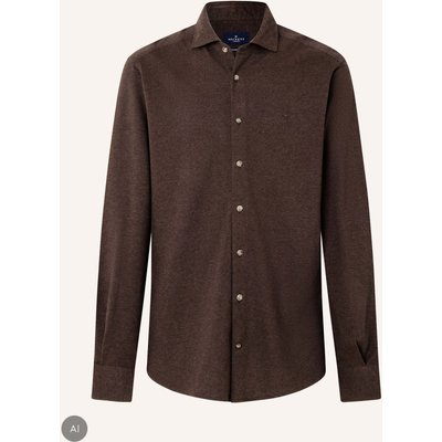 Hackett London Freizeithemd Melange Jersey Pique braun
