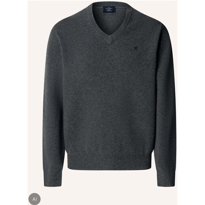 Hackett London Pullover Lambswool V Neck grau