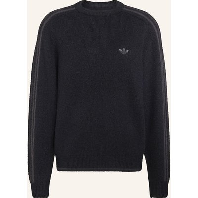 Adidas Originals 3 Streifen Sweatshirt, Fluffiger Strick, Rundhalsausschnitt schwarz