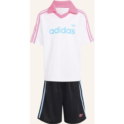 Adidas Originals Poloshirt Und Shorts Set, Locker Geschnitten, Nadelstreifen weiss