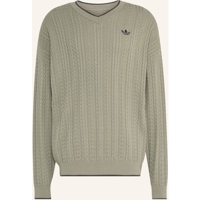 Adidas Originals Pullover, Gestrickt, V-Ausschnitt, Zopfmuster gruen