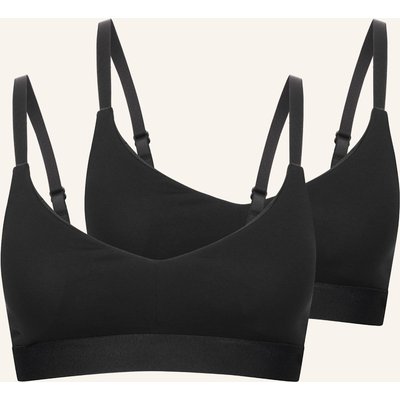 Erlich Textil 2er Pack Casual Cotton Bralette Mit Herausnehmbaren Pads Bügellos Aus Bio-Baumwolle - Verstellbare Träger schwarz
