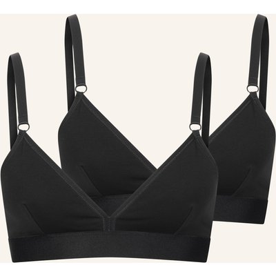Erlich Textil 2er Pack Casual Cotton Triangel Bralette Bügellos Aus Bio-Baumwolle - Verstellbare Träger schwarz