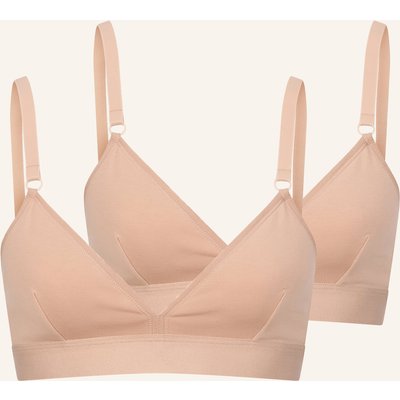 Erlich Textil 2er Pack Casual Cotton Triangel Bralette Bügellos Aus Bio-Baumwolle - Verstellbare Träger braun