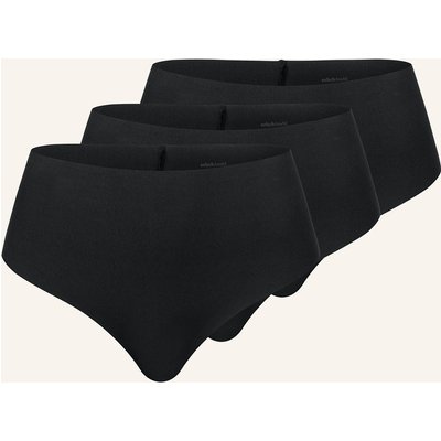 Erlich Textil 3er Pack Casual Cotton High Waist Brazil String Aus Bio-Baumwolle - Nahtlose Kanten schwarz