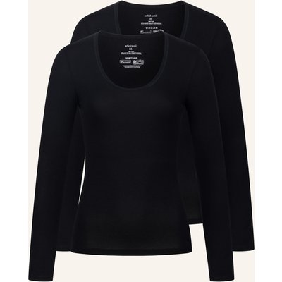 Erlich Textil 2er Pack Light Touch Tiefausgeschnittenes Langarmshirt Aus Lyocell - Seidig Weich schwarz