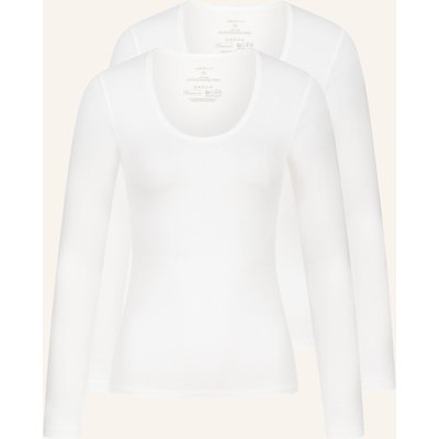Erlich Textil 2er Pack Light Touch Tiefausgeschnittenes Langarmshirt Aus Lyocell - Seidig Weich weiss