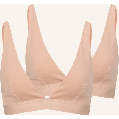 Erlich Textil 2er Pack Casual Cotton Bügelloser Plunge Bh Mittlerer Halt Aus Bio-Baumwolle - Verstellbare Träger braun