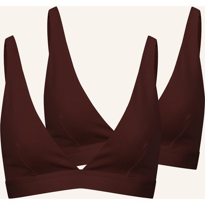 Erlich Textil 2er Pack Casual Cotton Bügelloser Plunge Bh Mittlerer Halt Aus Bio-Baumwolle - Verstellbare Träger braun