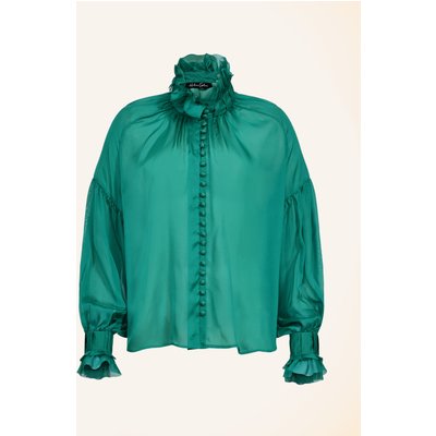 Helene Galwas Langarm Bluse Aus Chiffonseide Babett gruen