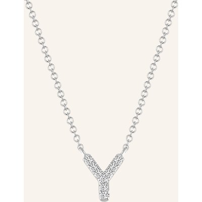 Leaf Initialien Halskette „Y“ Aus 14 Karat Weißgold Mit Diamanten silber