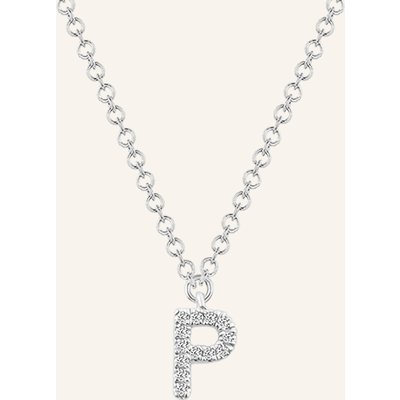 Leaf Initialien Halskette „P“ Aus 14 Karat Weißgold Mit Diamanten silber