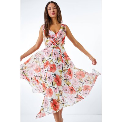 Floral Chiffon Hanky Hem Asymmetric Dress Floral Chiffon Hanky Hem Asymmetric Dress