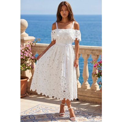 Crochet Lace Bardot Midi Dress Crochet Lace Bardot Midi Dress