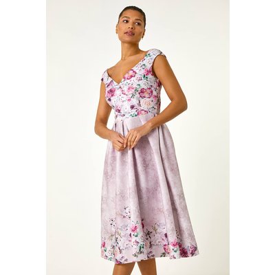 Sweetheart Neck Floral Premium Stretch Midi Dress Sweetheart Neck Floral Premium Stretch Midi Dress