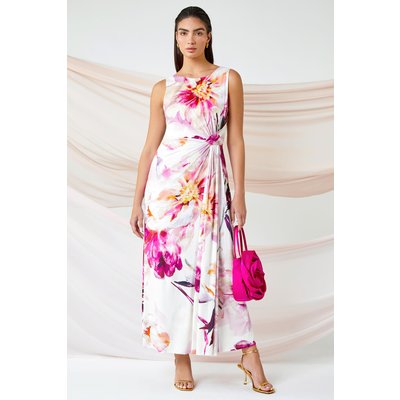 Floral Drape Twist Ruched Maxi Dress Floral Drape Twist Ruched Maxi Dress