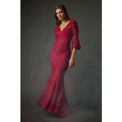 Lace Scallop V-Neck Bodycon Maxi Dress Lace Scallop V-Neck Bodycon Maxi Dress