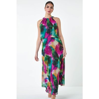 Abstract Print Chiffon Overlay Maxi Dress Abstract Print Chiffon Overlay Maxi Dress