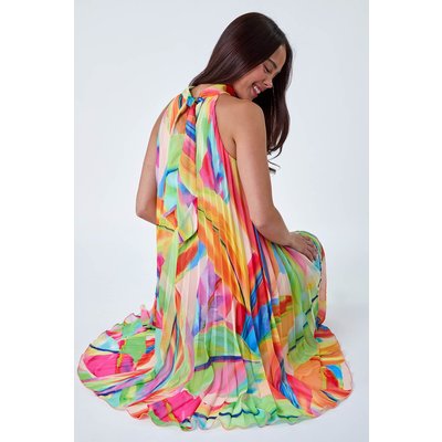 Tropical Halter Neck Pleated Dress Tropical Halter Neck Pleated Dress