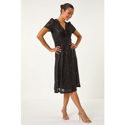 Sequin Lace Twist Front Midi Dress Sequin Lace Twist Front Midi Dress