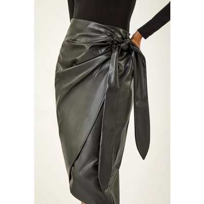 Faux Leather Wrap Midi Skirt Faux Leather Wrap Midi Skirt