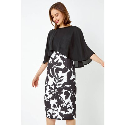Floral Cape Detail Stretch Shift Dress Floral Cape Detail Stretch Shift Dress