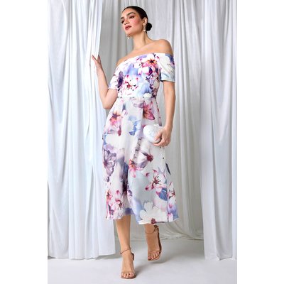 Floral Print Premium Stretch Bardot Dress Floral Print Premium Stretch Bardot Dress