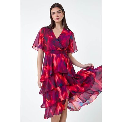 Abstract Print Chiffon Tiered Midi Dress Abstract Print Chiffon Tiered Midi Dress