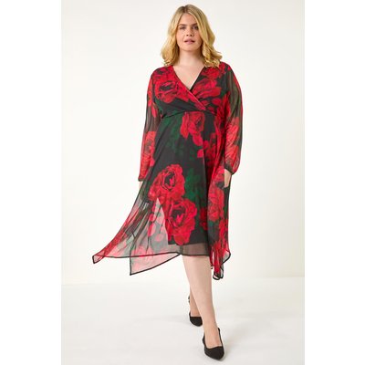 Floral Print Wrap Stretch Midi Dress Floral Print Wrap Stretch Midi Dress