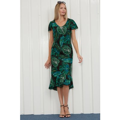 Tropical Leaf Print Bias Cut Dress Tropical Leaf Print Bias Cut Dress