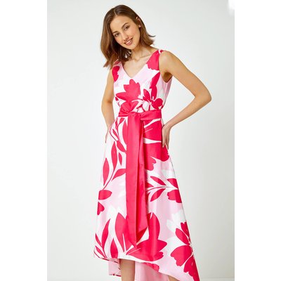Floral Print Dipped Hem Jacquard Dress Floral Print Dipped Hem Jacquard Dress