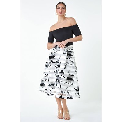 Floral Print Premium Stretch Bardot Dress Floral Print Premium Stretch Bardot Dress