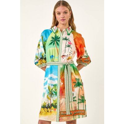 Landscape Print Tie Waist Shirt Dress Landscape Print Tie Waist Shirt Dress