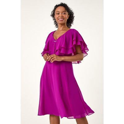 V-Neck Flare Trim Detail Cape Dress V-Neck Flare Trim Detail Cape Dress