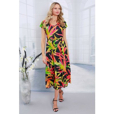 Leaf Print V-Neck Midi Dress Leaf Print V-Neck Midi Dress