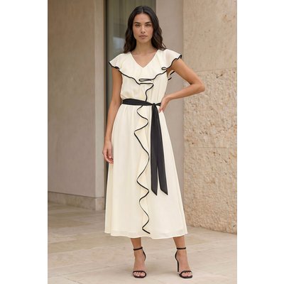 Frill Contrast Tipped Midi Dress Frill Contrast Tipped Midi Dress