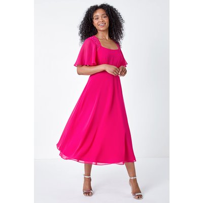 Embellished Pleated Chiffon Midi Dress Embellished Pleated Chiffon Midi Dress