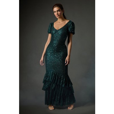 Puff Sleeve Tiered Hem Maxi Dress Puff Sleeve Tiered Hem Maxi Dress