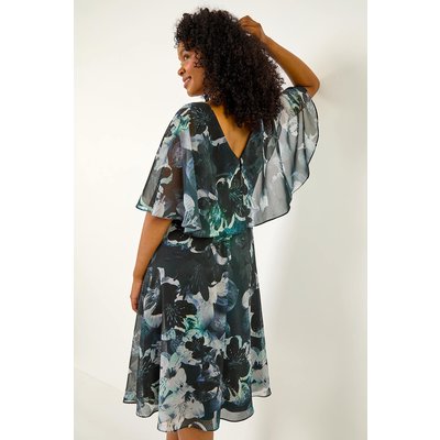Abstract Floral Print Cape Dress Abstract Floral Print Cape Dress