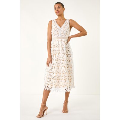 Lace Overlay V-Neck Midi Dress Lace Overlay V-Neck Midi Dress