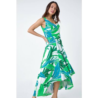 Sleeveless Palm Print High Low Maxi Dress Sleeveless Palm Print High Low Maxi Dress